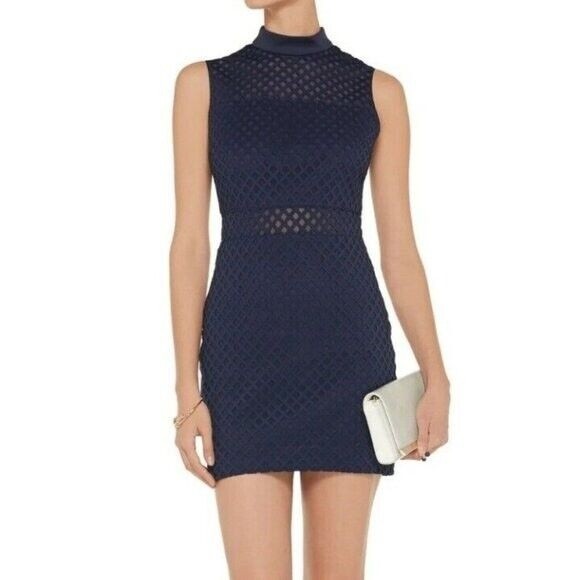Elizabeth And James Neri Mock Neck Lattice Mesh Cut Out Sheath Mini Dress 0/Xs